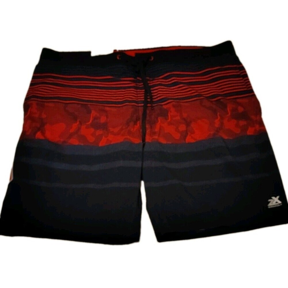 ZeroXposur Swim Trunks Mens Medium Board Shorts UPF 50 Rios Stripe Black Red